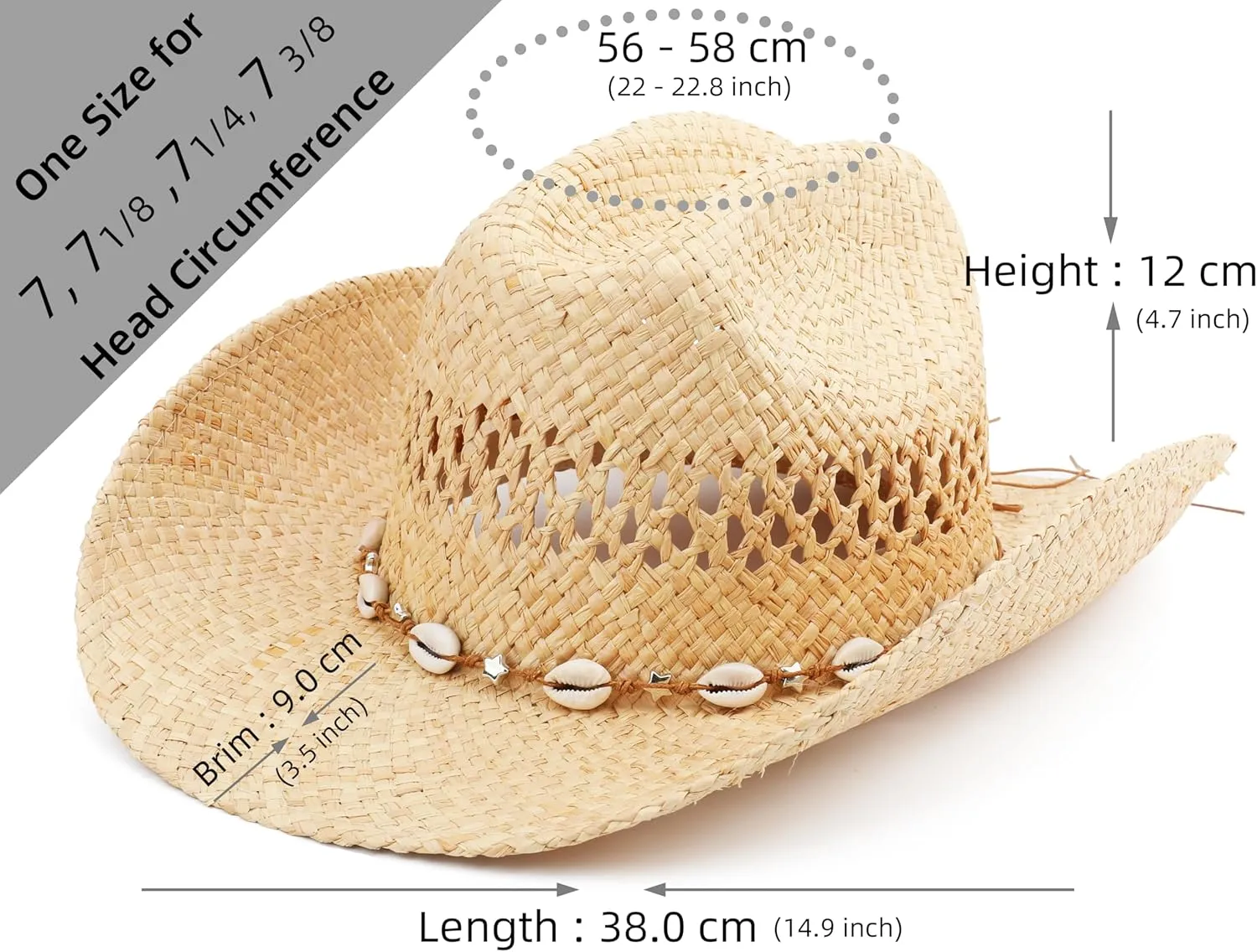 Cowboy Hat for Women with Shapeable Wide Brim - Beach Sun Raffia Straw Western Cowgirl Hat