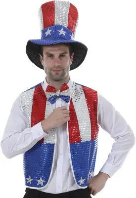 EraSpooky Men's Sequined Uncle Sam Costume Independence Day Fancy Dress
