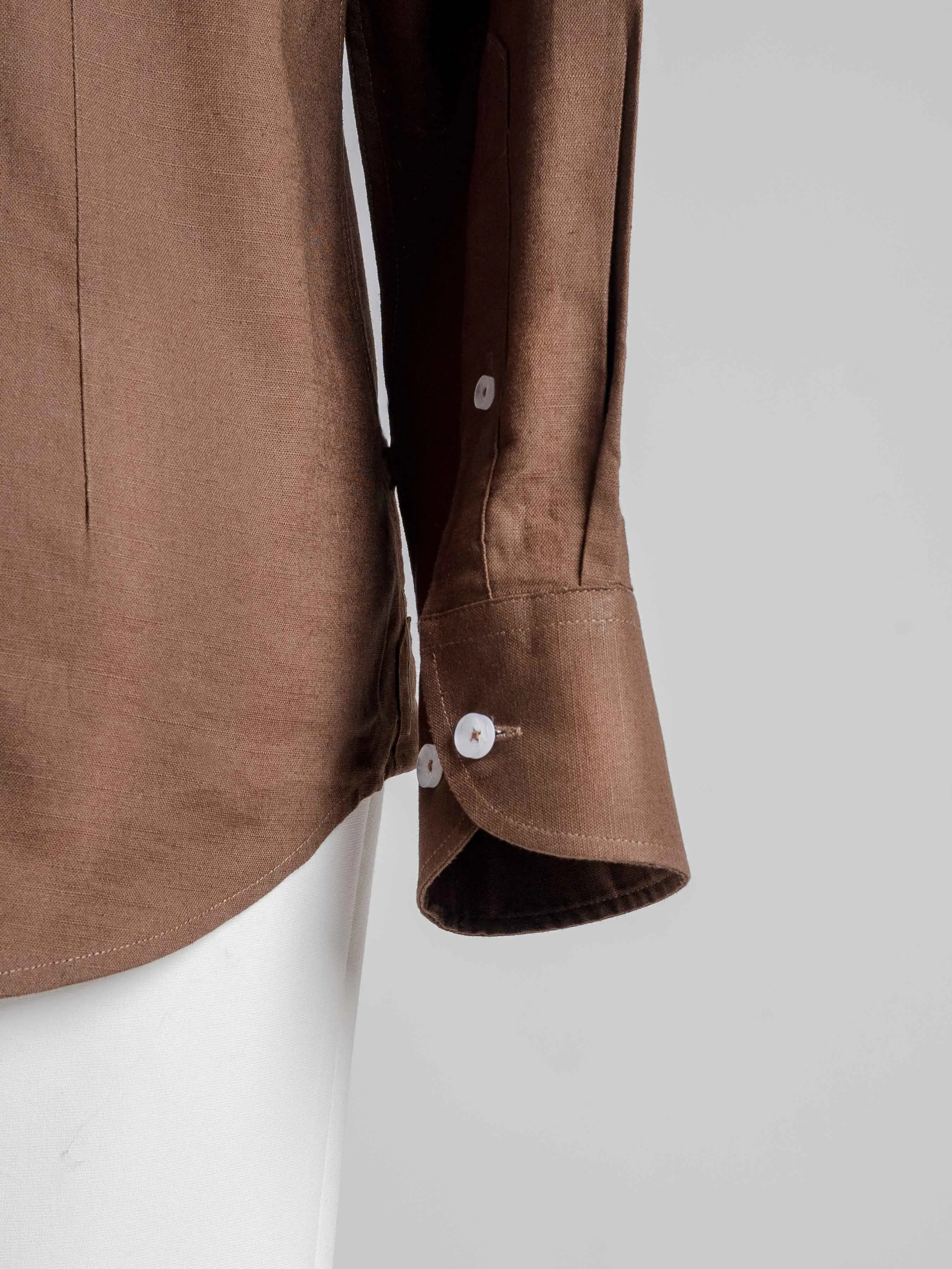 Franco Linen Shirt - Coffee Windsor Collar