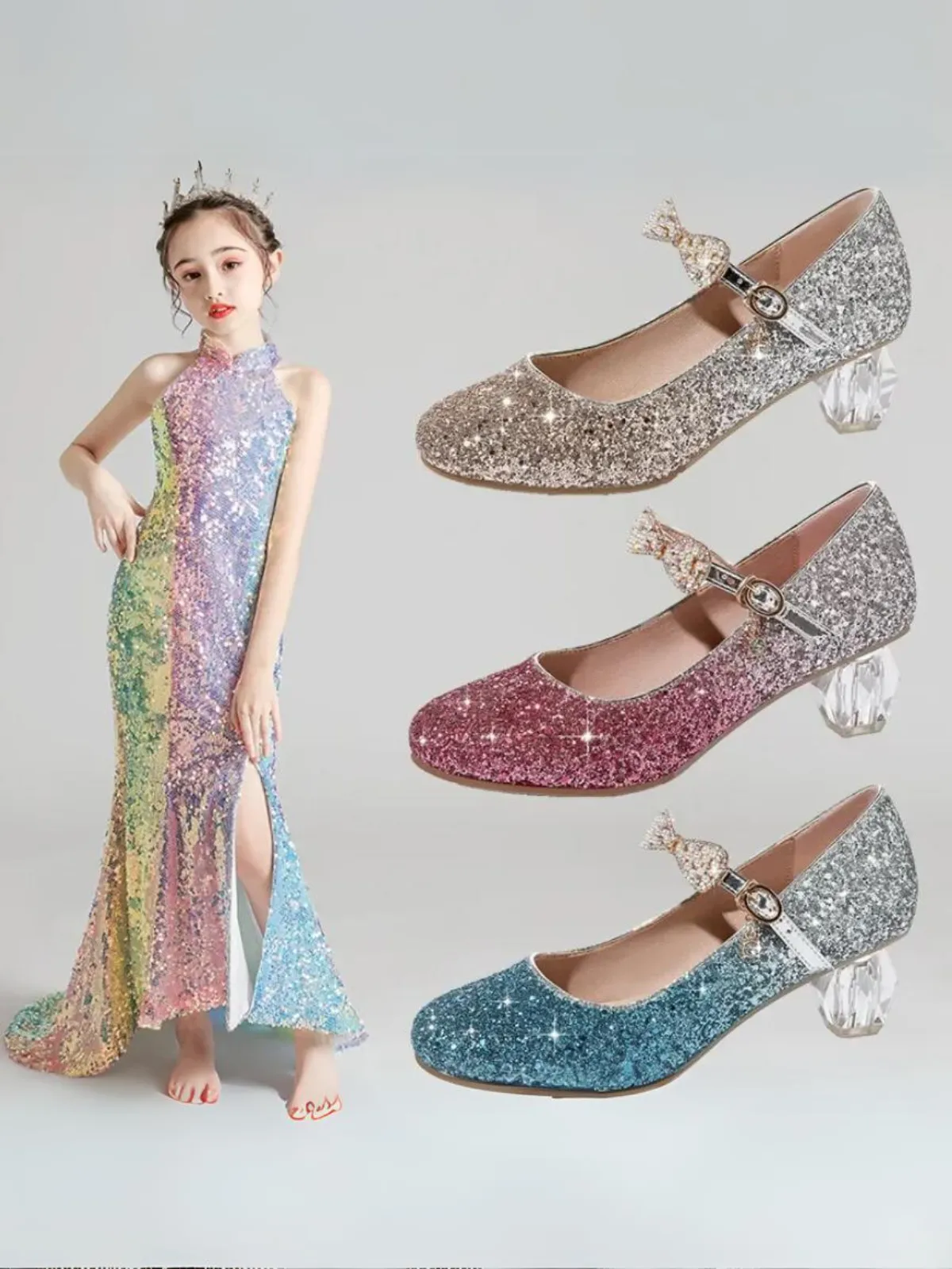 Pageant Queen Crystal Heel Glitter Mary Jane Shoes By Liv and Mia