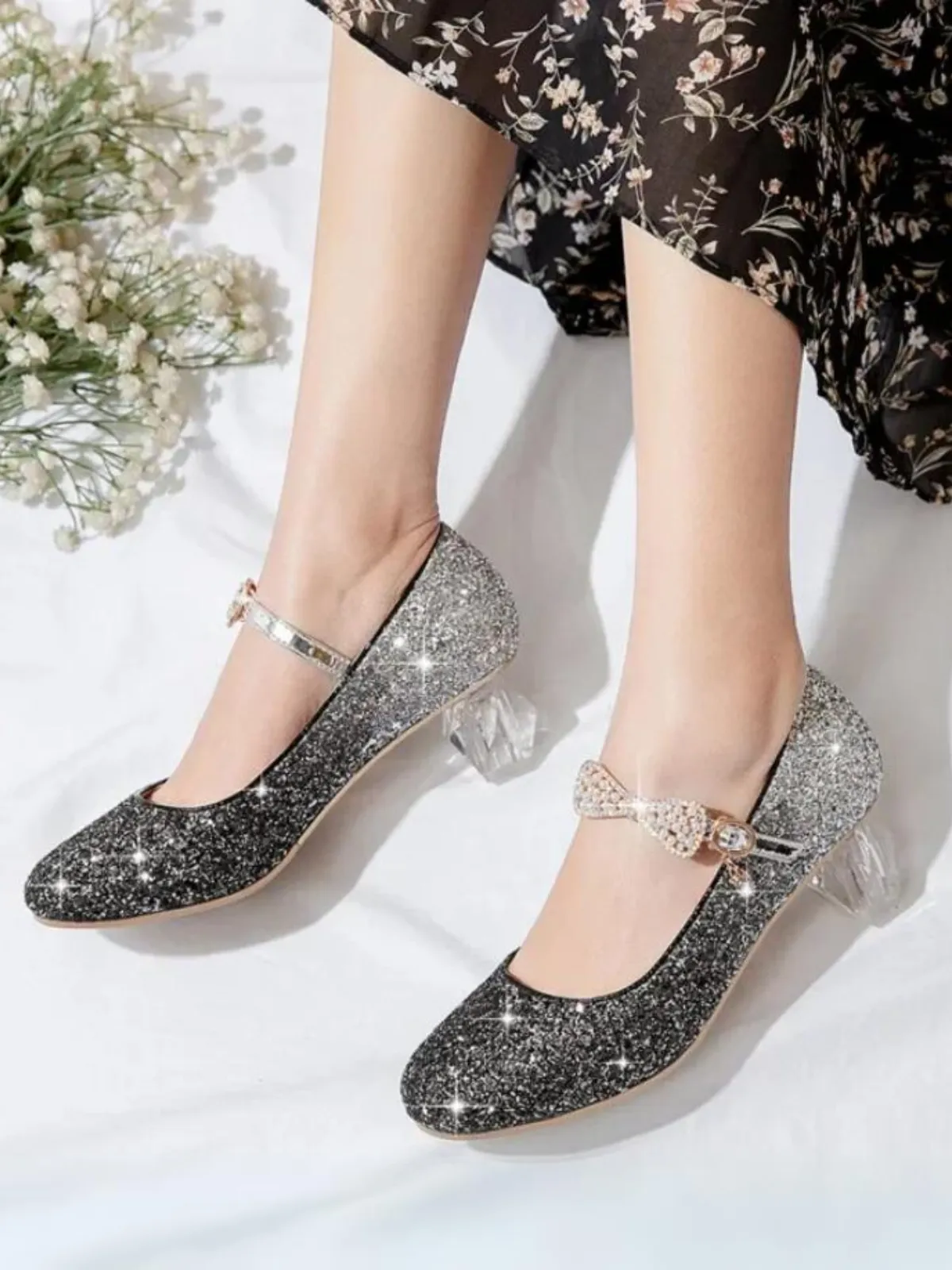 Pageant Queen Crystal Heel Glitter Mary Jane Shoes By Liv and Mia